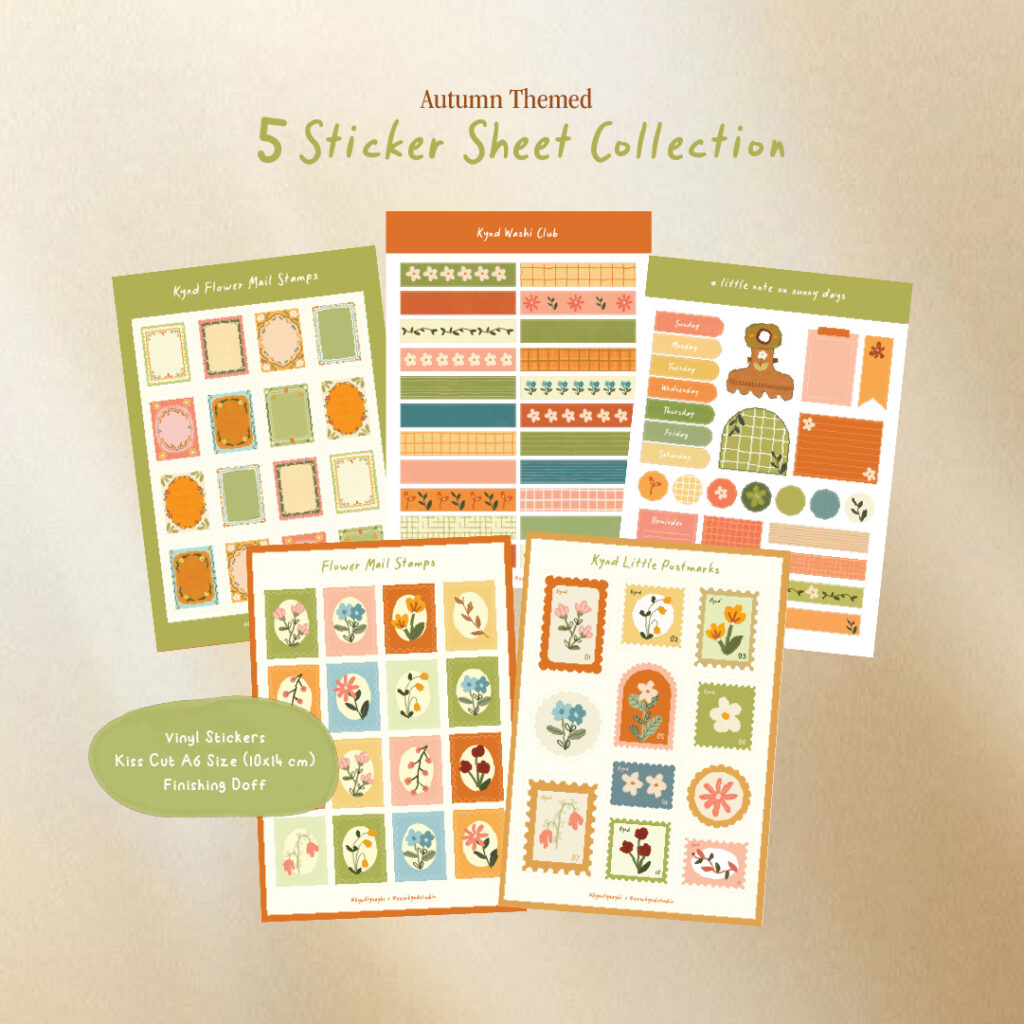 Kynd - Autumn Sticker Sheet Collection 5 Pcs Design (Size A6)