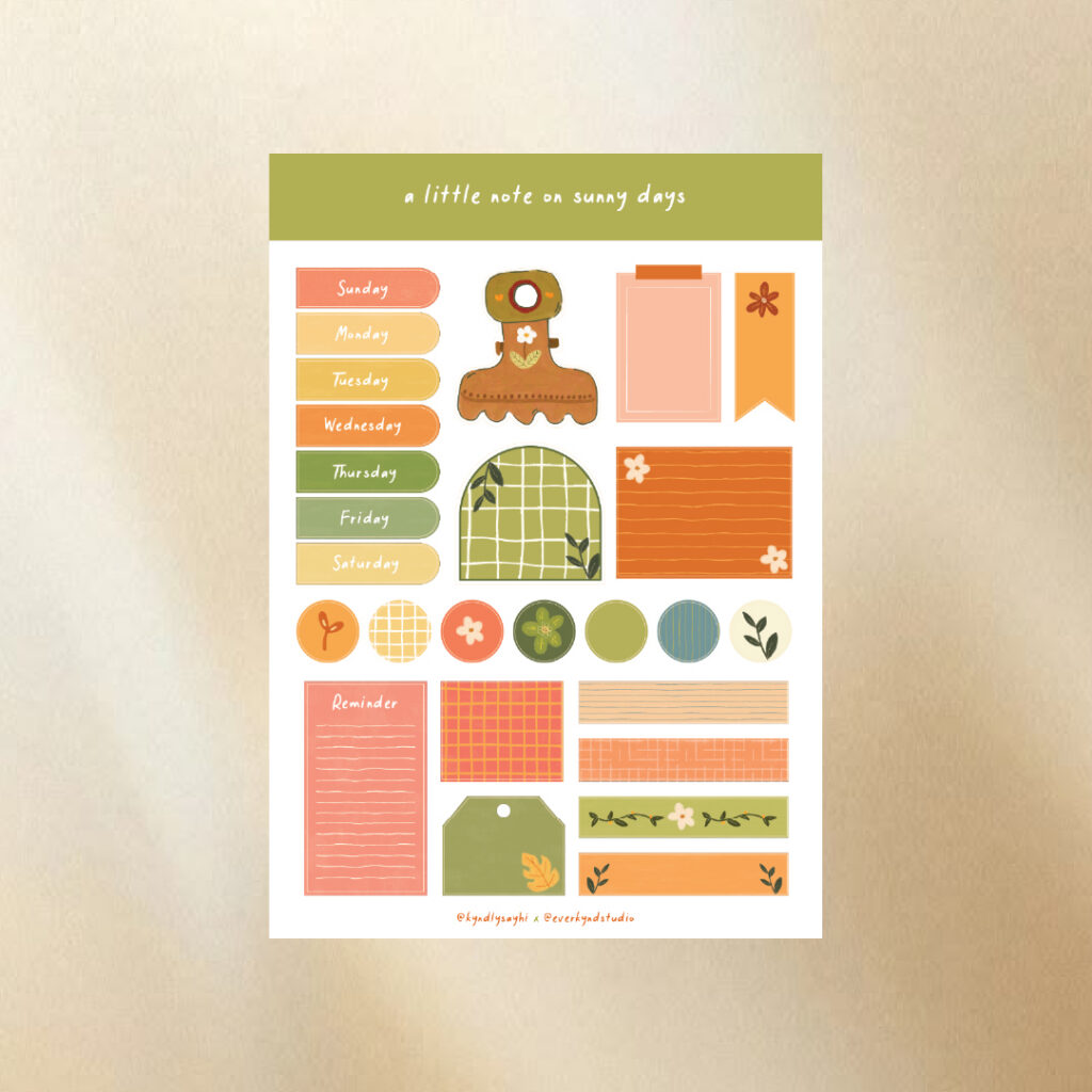 Kynd – Autumn Sticker Sheet - Sunny Day Note (Size A6)