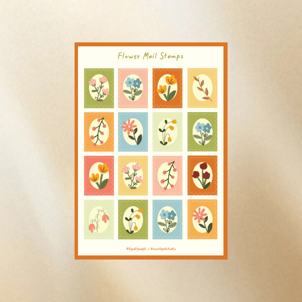 Kynd – Autumn Sticker Sheet – Flower Mail Stamp (Size A6)
